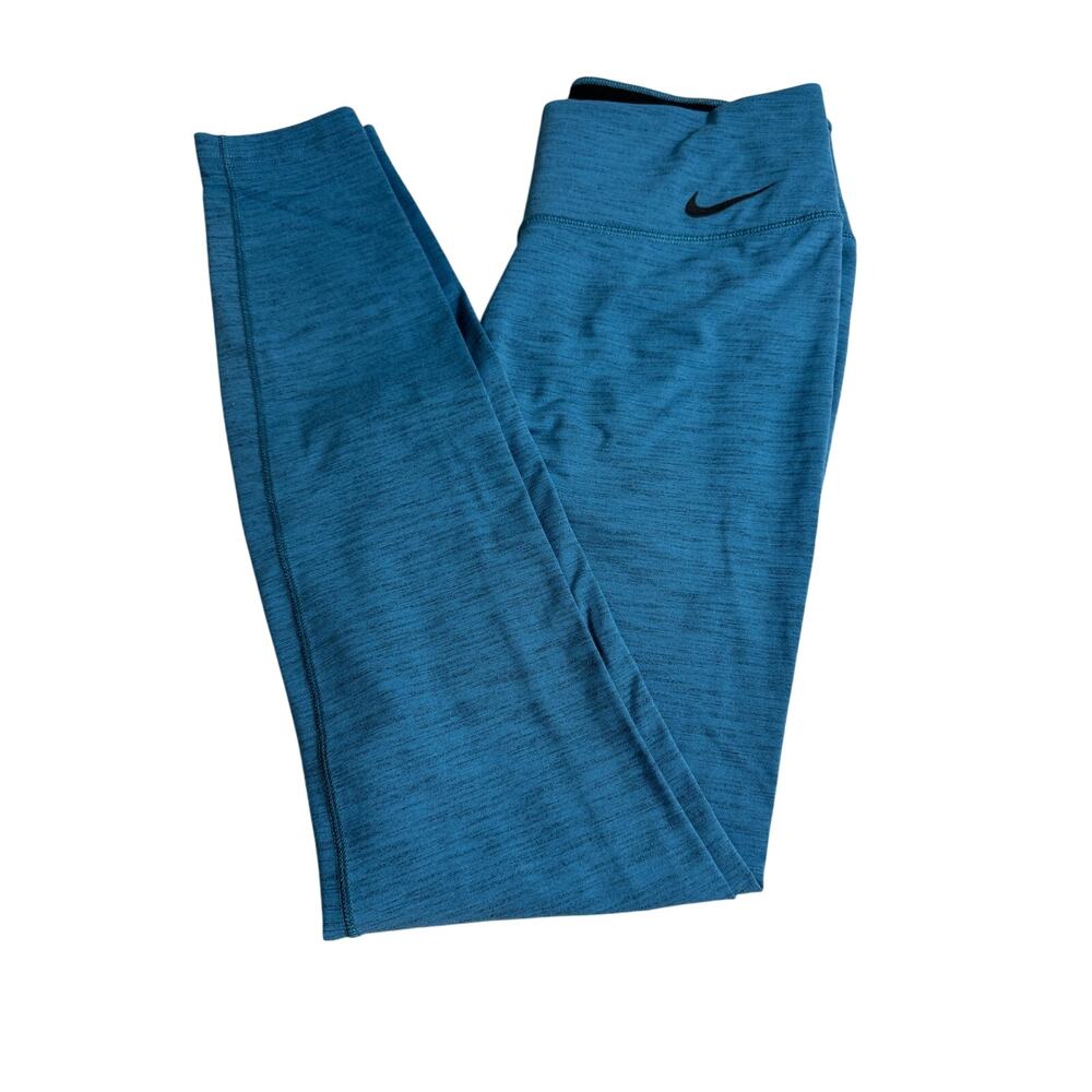 Nike Dri-Fit blue heathered leggings hidden inside waist pocket Sz Med